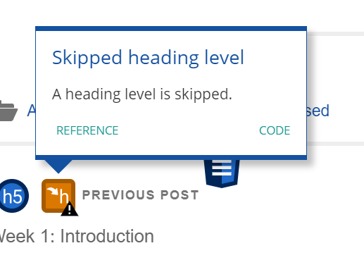 A text box that has text saying: Skipped heading level. A heading level has been skipped. 